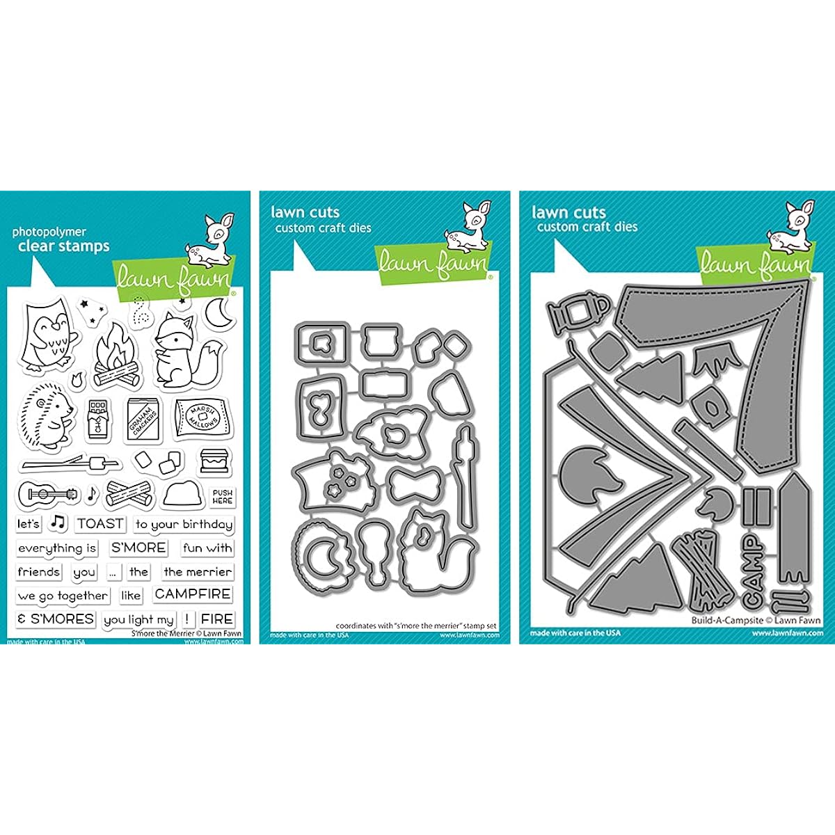 Lawn Fawn - S'More The Merrier Stamp and Die Set + Build-A-Campsite - 3 Item Bundle