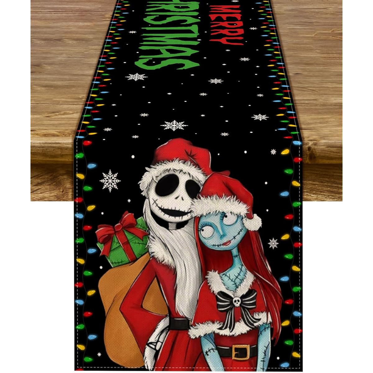 Merry Christmas Table Runner Nightmare Before Christmas Winter Holiday Party Kitchen Fireplace Dining Room Home Decoration