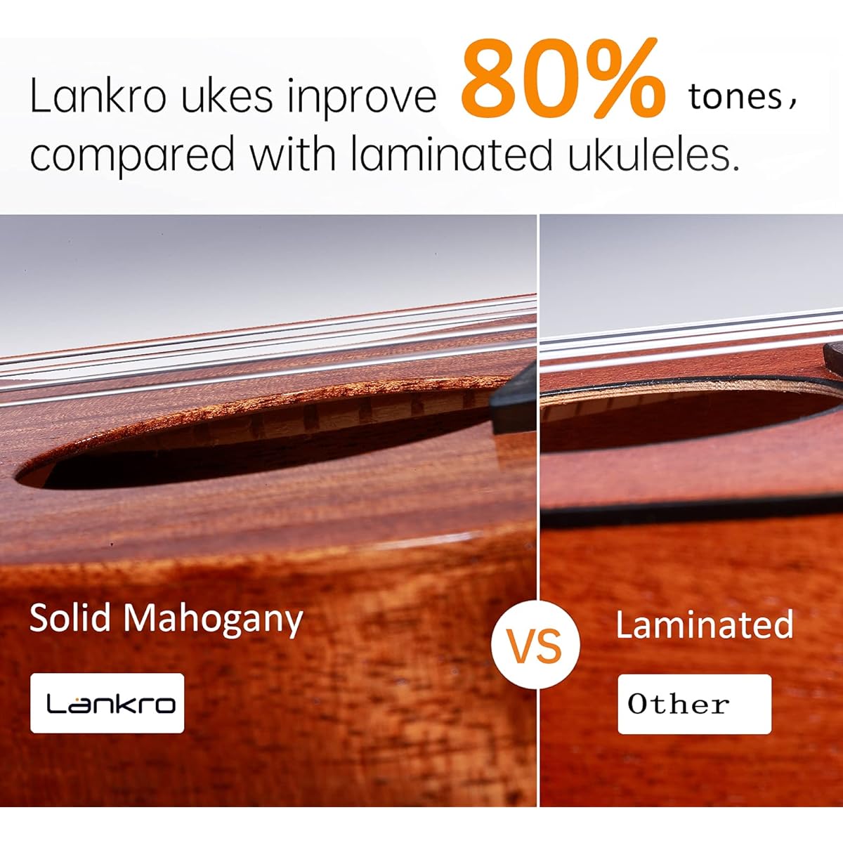 Lankro Concert Ukulele Beginner 23" Solid Mahogany Ukulele Professional Wooden Ukulele Beginner Kit with Gig Bag Pick Tuner Strap Carbon Fiber String Cleaning Cloth