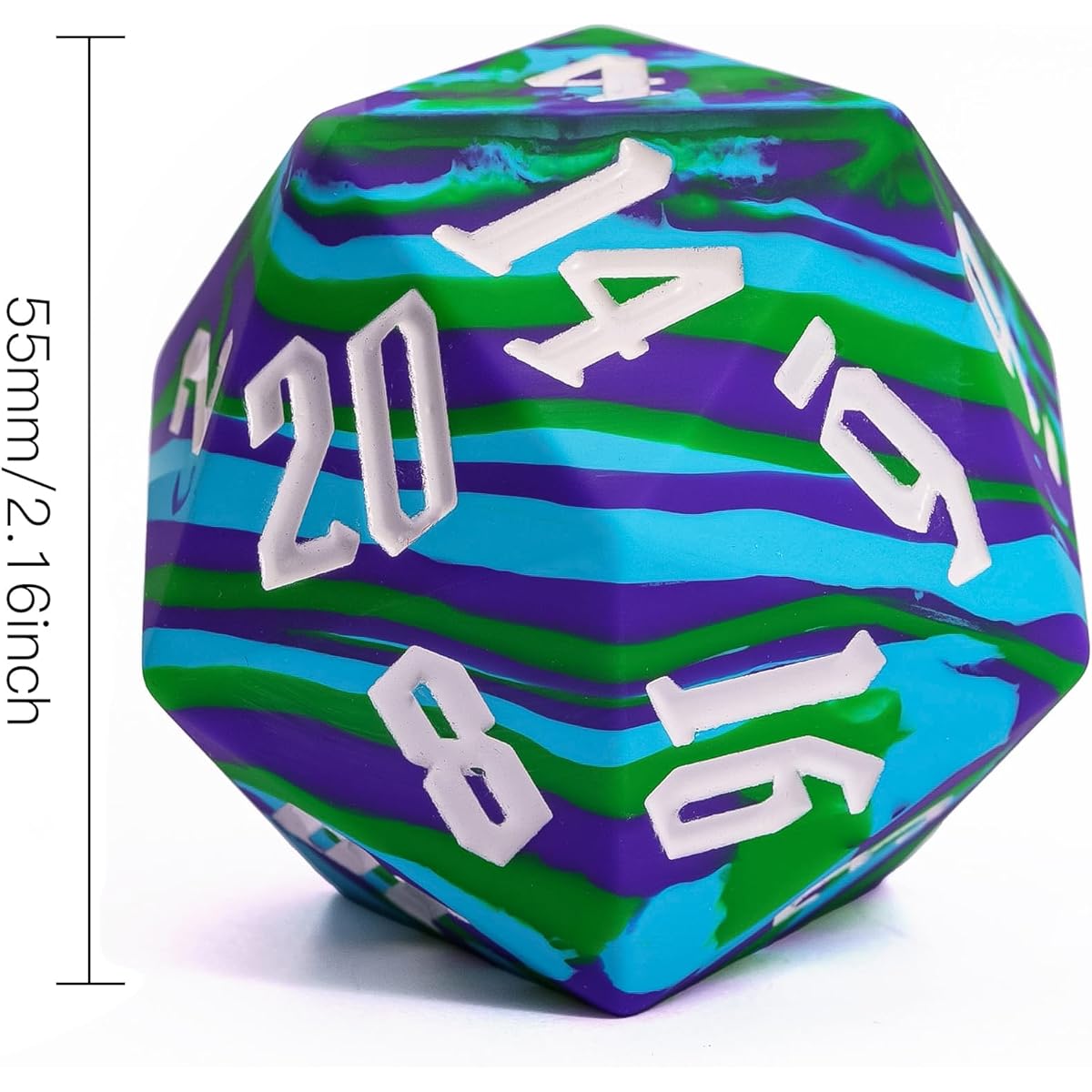 IUSTIDIE Silicone 55mm D20 Single 20 Sided Dice Giant D20 Large D20 Camouflage Color Soft & Comfortable Touch Perfect Bouncer for D&D RPG Bar Pub Club Party Game (Tri-Color Camo)