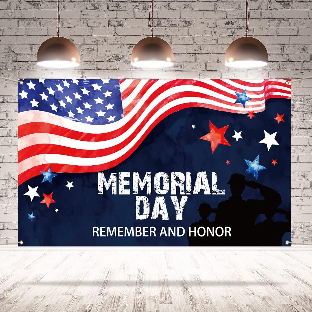 Memorial Day Background Banner Remember and Honor American Patriotic Stars and Stripes Photo Wall Background Decor