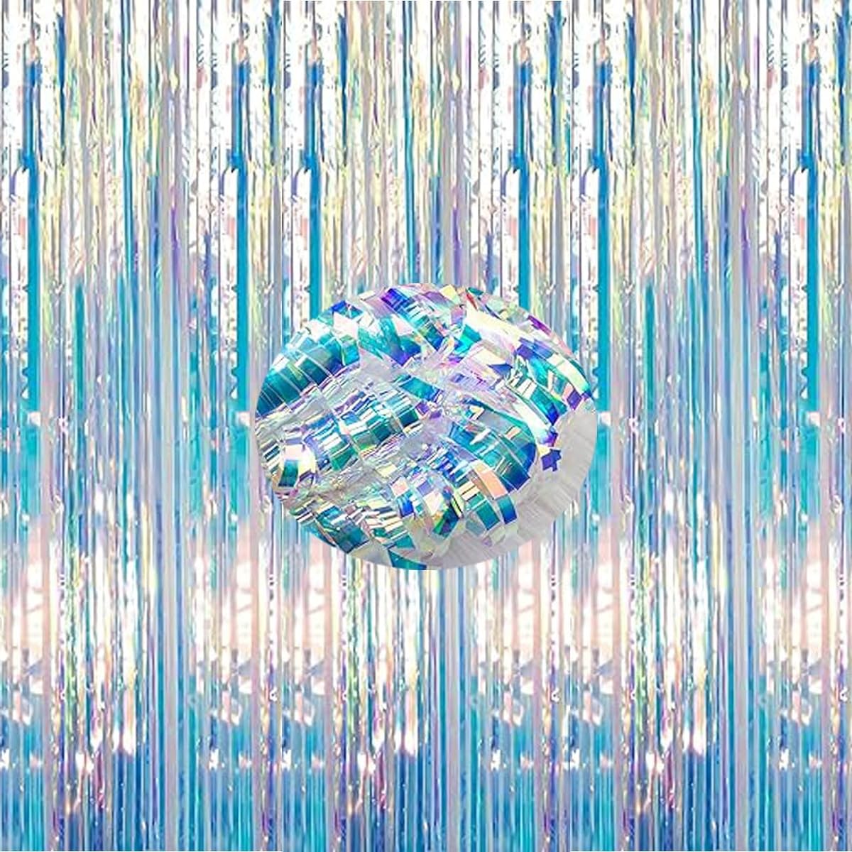 XIKSXITN 2 Pack 3.3ft x 6.5ft Shiny Rainbow Fringe Curtain Backdrop Metallic Tinsel Foil Fringe Curtains Photo Booth Props Birthday Baby Shower Wedding Party Decorations