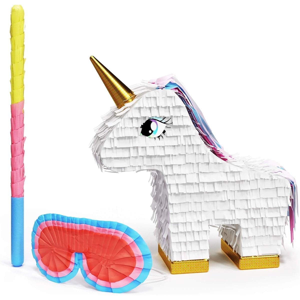 Unicorn Pinata Set with Blindfold and Bat - Handmade Extra Small Pinata for Birthday Parties, Kids Carnivals and Related Events - Small Pinata Holds up to 2 Pounds of Candy - Patent Pending (15 x 12 x 3.7 Inches)