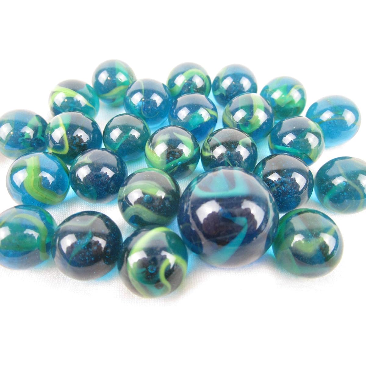 Big Game Toys~ 25 Glass Marbles Sea Turtle Blue/Green Translucent Swirl Classic Style Game Pack (24 Player, 1 Shooter) Decor/Vase Filler/Aquarium