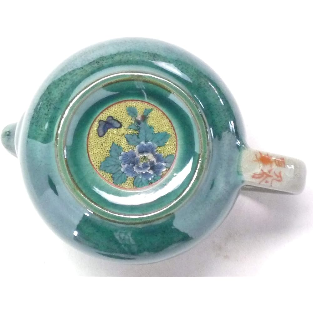 Kutani ware [teapot/teapot] Large round crest pine, bamboo, plum, and green lacquer ``Ura-e''