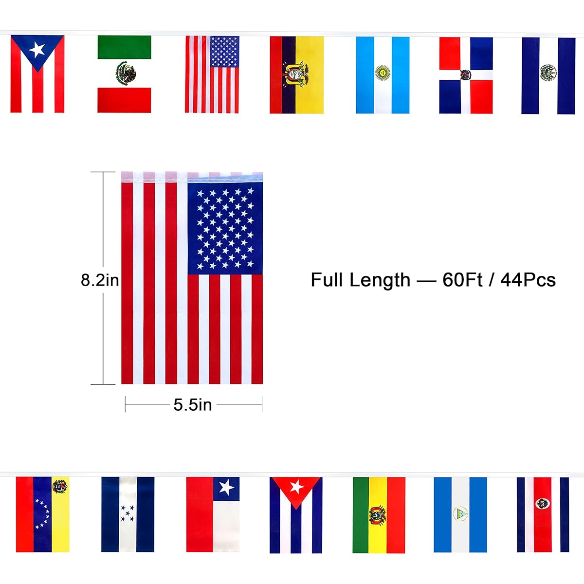 LyButty 2 Sets 22 Countries Spanish Speaking Flag Banner String Latin America Latino Bunting Hispanic Moon Decoration 60 Feet 44 Flags