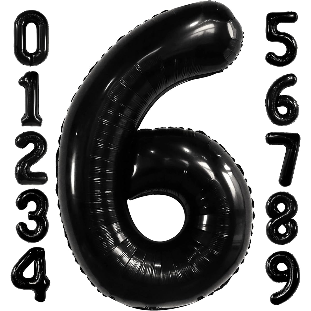 Number 6 Black Foil Balloon, 50 inch