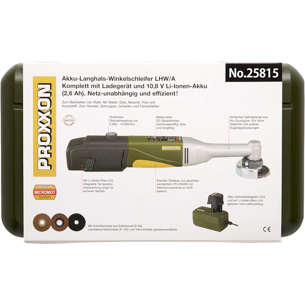 PROXXON Micro Disc Grinder LHW/A with battery/charger/case No.25815