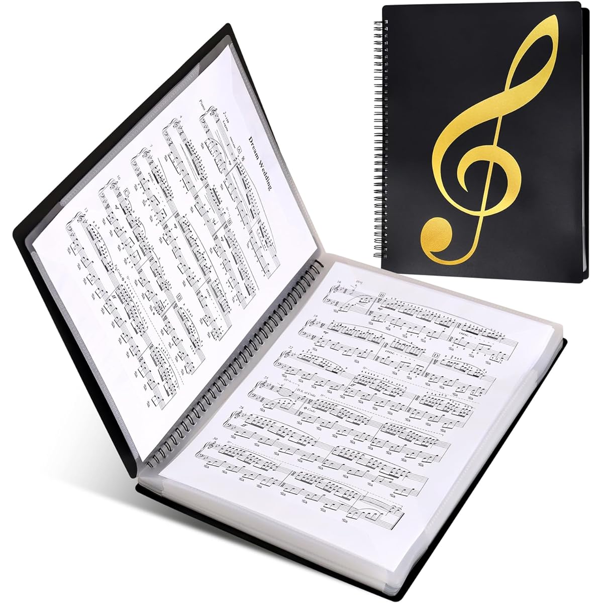 Fansjoy Sheet Music Folder 60 Page Capacity Sheet Music Binder/Holder Spiral Binder Organizer for Sheet Music Storage Letter Size 8.5 x 11 Inch/ Fits A4 Writable Removable Choir Folder (Black)