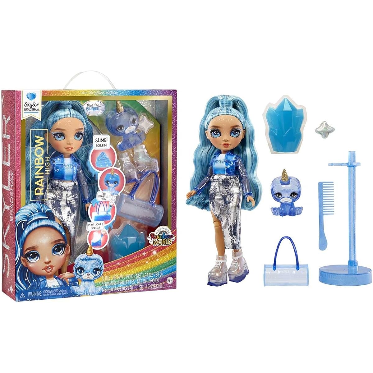 Rainbow High Fashion Doll with Slime & Pets - Skyler (Blue) - 28cm Shimmer Doll with Glitter Slime, Magical Pets and Fashion Accessories - Children's Toys - Suitable for 4-12 Years Old