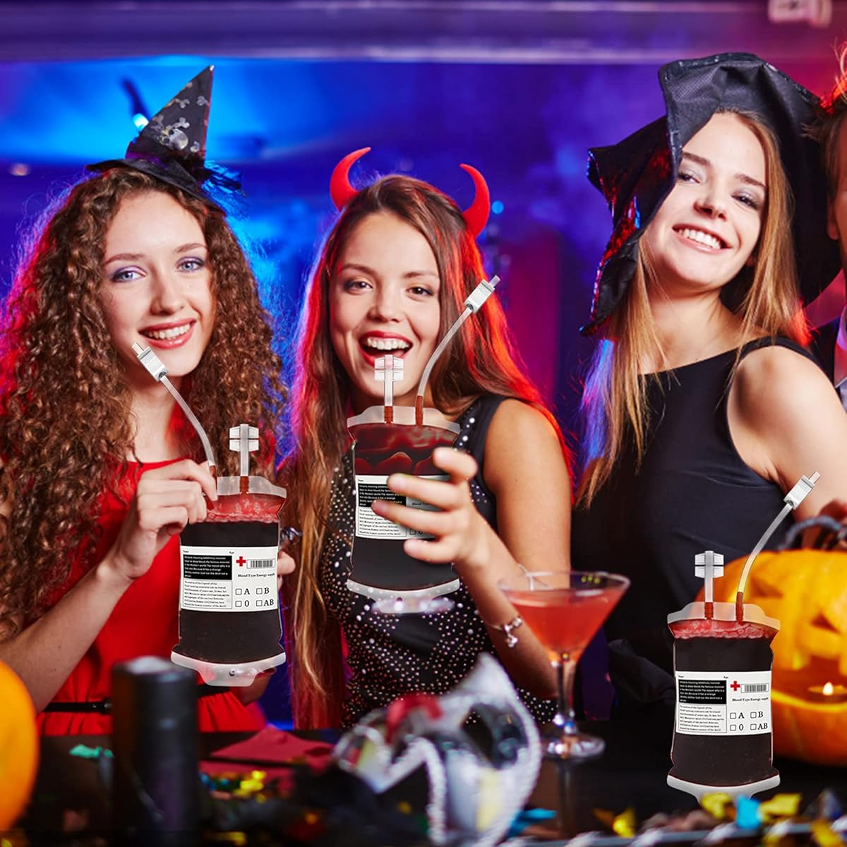20 Pack Halloween Party Cups with 10 (11.8 oz) Drinkable Blood Bags IV Bags and 10 Party Syringes (2 oz) Reusable Halloween Drink Containers Zombie Party Supplies