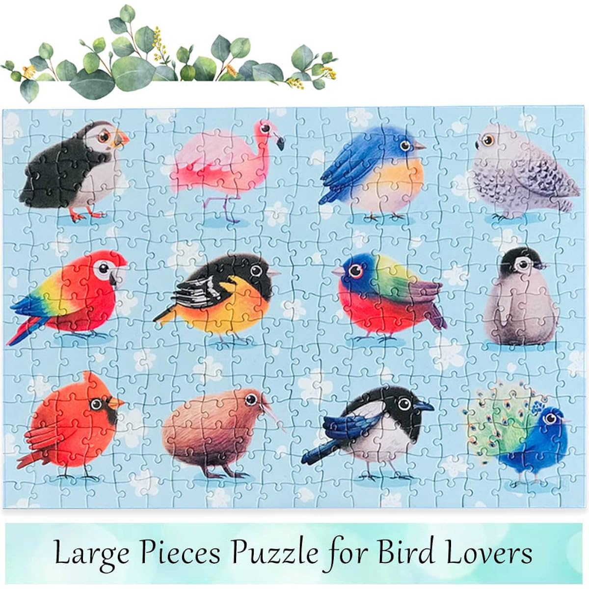 Bird Puzzle 300 Pieces for Kids and Adults Large Pieces Cute Chubby Snow Owl Penguin Peacock Jigsaw Puzzle for Bird Lovers
