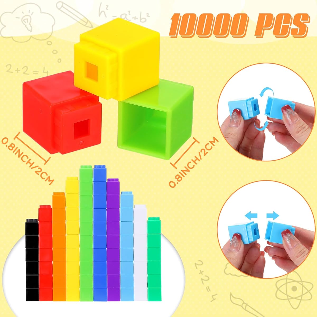Jenaai 1000 Pieces Interlocking Cubes Plastic Counting Blocks Colorful Math Cubes Math Manipulatives Lesson Learning Supplies Preschool Activities for Boys Girls (Simple Style)