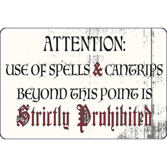 Toothsome Studios RPG Game Room 12" x 8" Sign Caution Spells and Cantrips Forbidden Role Playing Gamer Decor Board Game Tabletop Game Garage Man Cave Wall Art