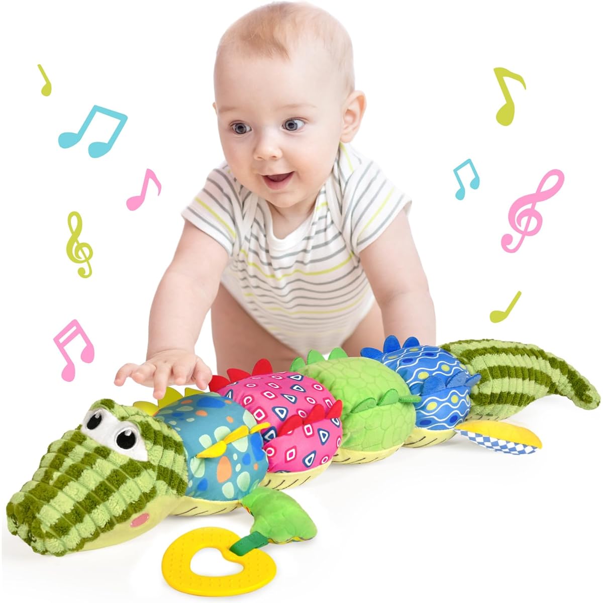 KMUYSL Baby Toys 0-12 Months Musical Plush Toy for 0-3-6-12 Months Soft Sensory Toy with Crinkles and Rattles Toddler Tummy Time Toys Newborn Boys Girls Crocodile, Green