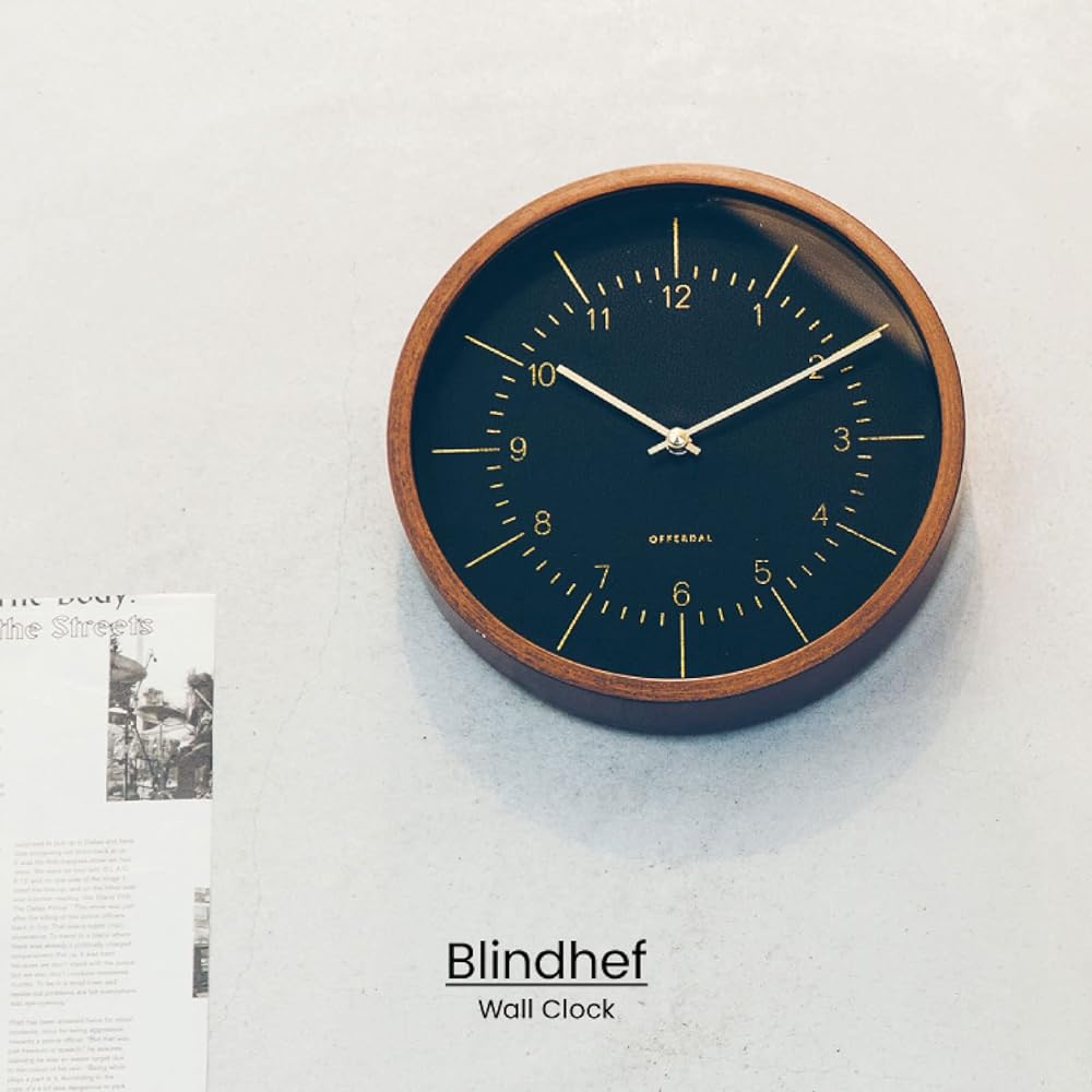 Interform Wall Clock Radio Clock Brandeff CL-3354BK Leather Black Synthetic Leather Wood Gold 25cm