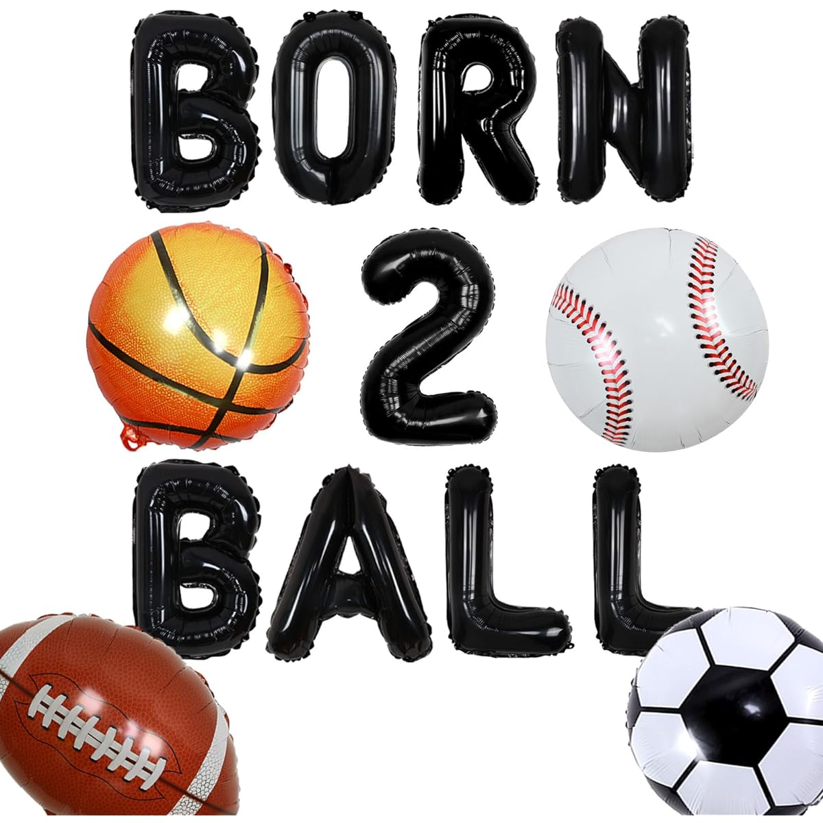 Wonmelody Sports 2nd Birthday Party Decorations, Sports Theme 2nd Birthday Party Supplies with 2 Balls, Sports Banner, Baseball, Rugby Ball, Basketball, Soccer Ball, Foil Balloons for 2nd Boy