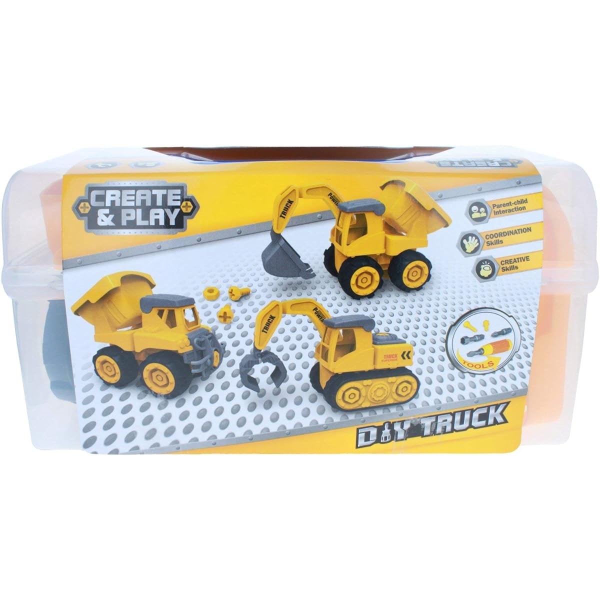 Kidplay Building Toy DIY Playset with Dump Truck and Storage Box, Yellow, for Boys, Ages 3 and Up