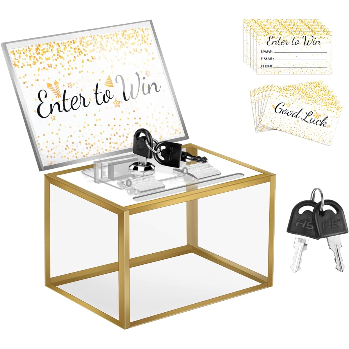 AFOROEOA Gold Acrylic Donation Box with Lock (Gold Acrylic Box with Card)