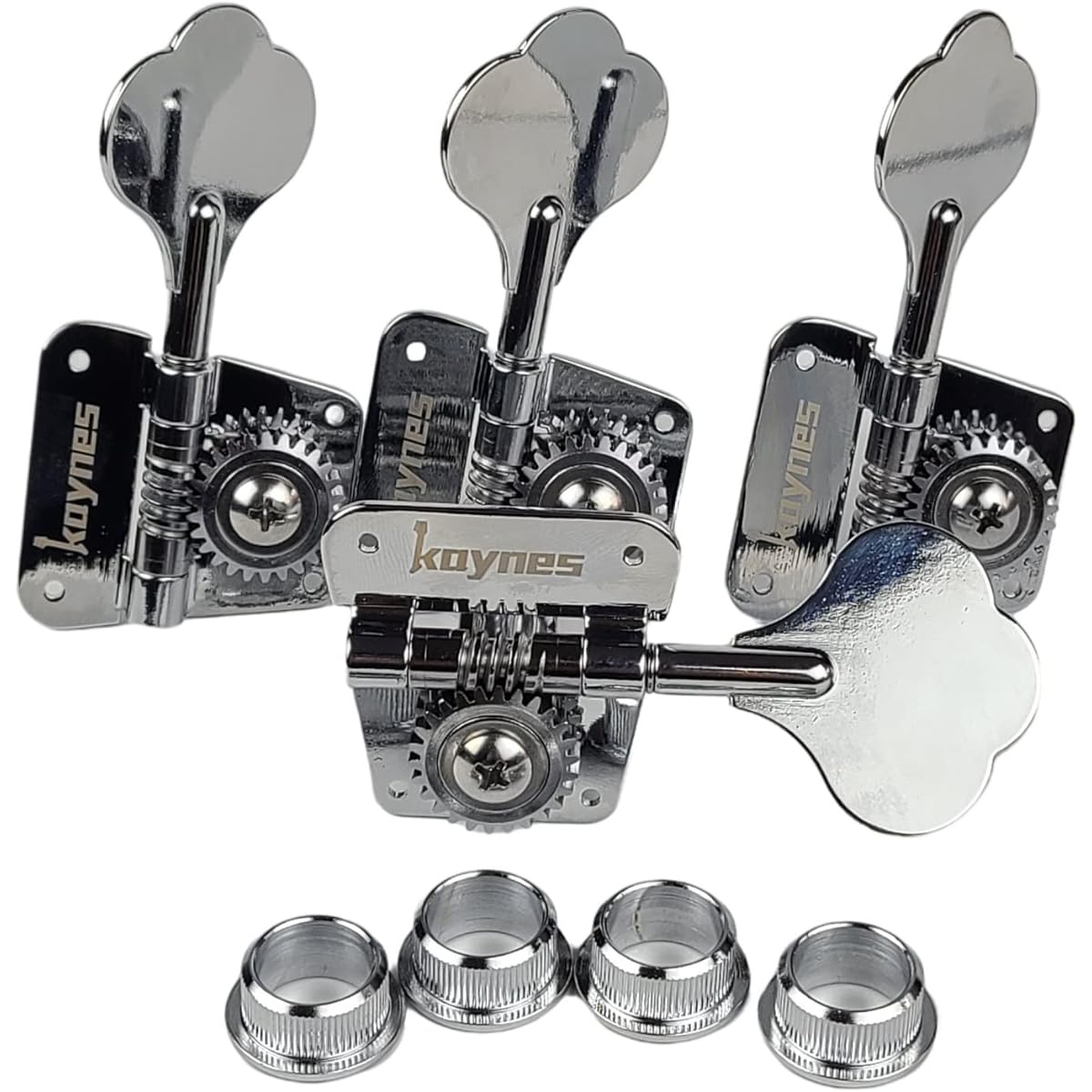 KAYNES Bass Tuner 1:26 Ratio Open Frame Silver Tuning Key Pegs Machine Head Tuner for Electric Jazz Precision Instruments (Chrome)