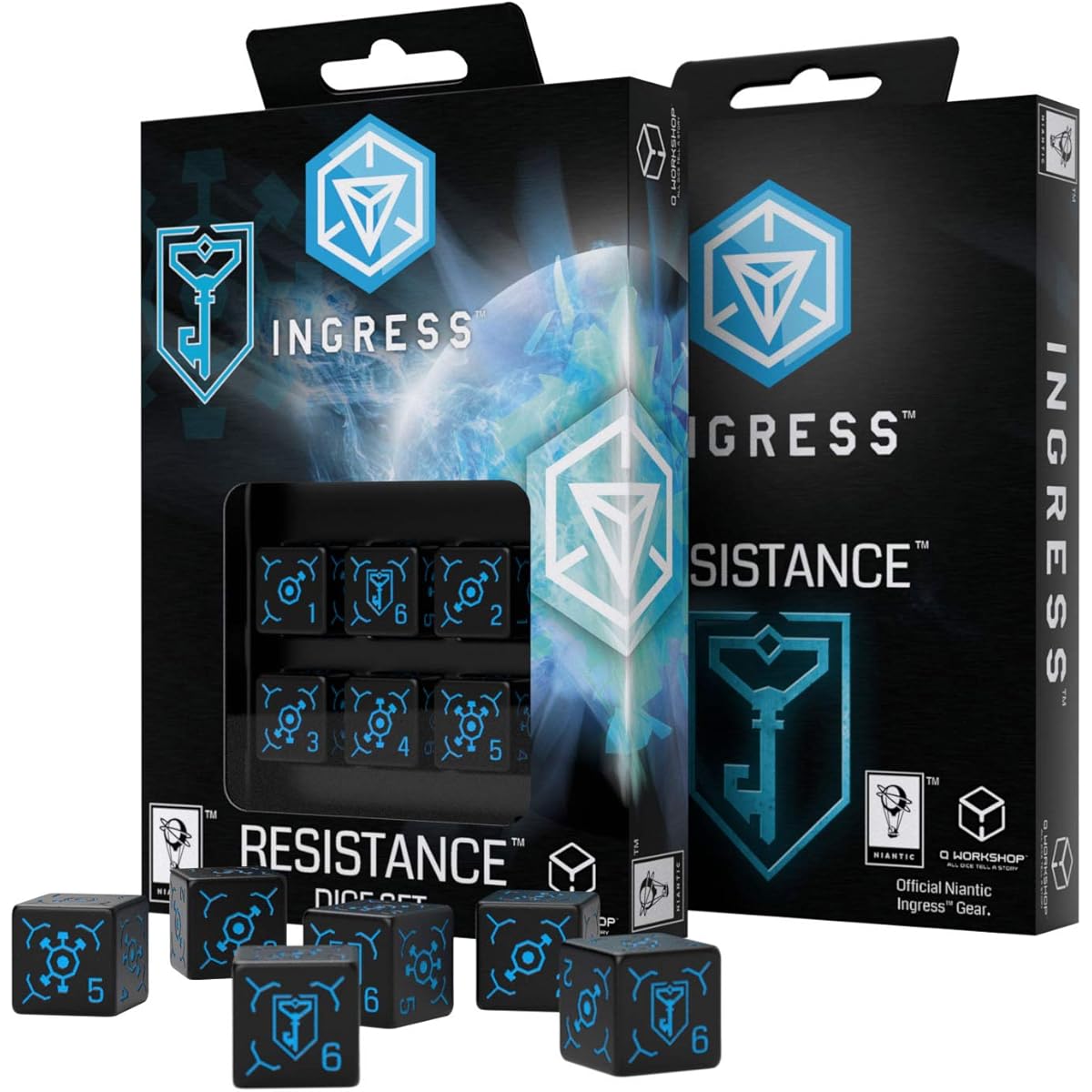 Q-WORKSHOP Ingress 6-sided x 6-piece dice set Resistance Black & Blue
