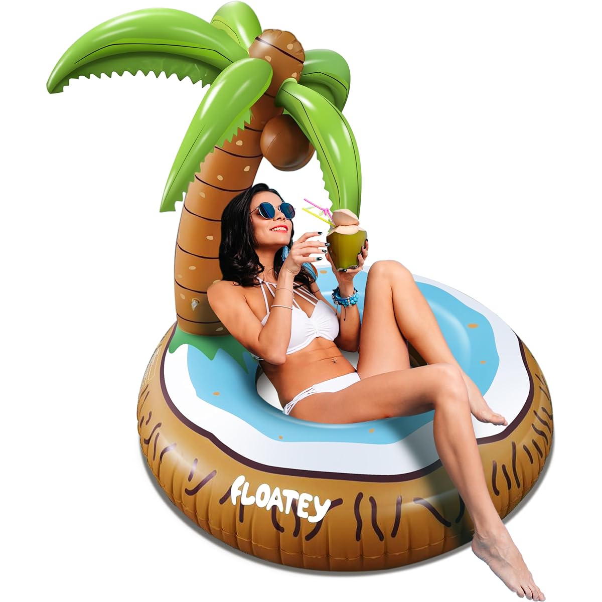 Floatey Inflatable Pool Float - Coconut Tree Swim Tube Ring | Fun Pool Floats for Adults | Inflatable Tube Palm Tree Pool Float