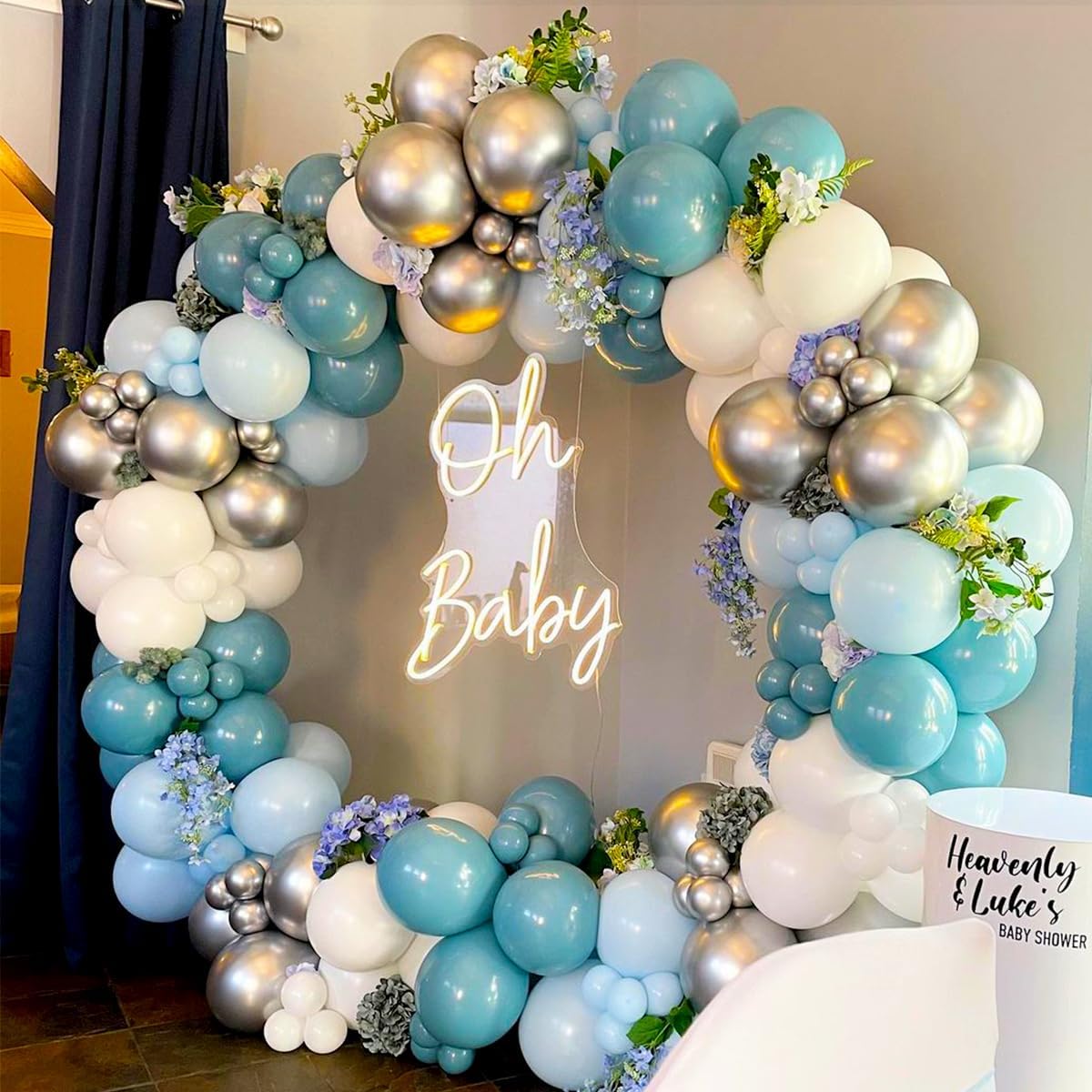 Patelern Dusty Blue Balloon Garland Arch Kit Retro Blue Metallic Silver White Balloon Garland Balloon Arch Ocean Blue Chrome Silver Balloon Baby Shower Decoration Birthday Wedding