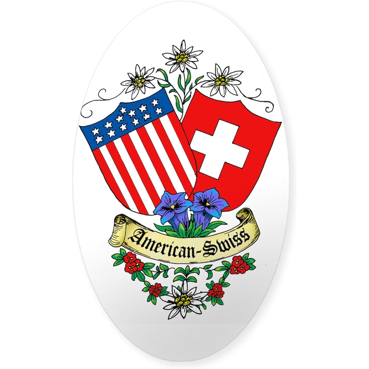 CafePress - American Swiss Crest Euro Oval Oval Sticker - Oval Bumper Sticker, Car Decal Large - 4.5x7.5 020939322013D10