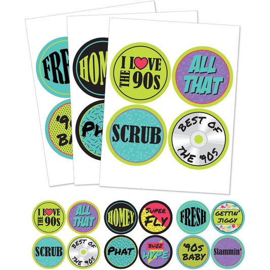 90's Throwback - 1990's Party Funny Name Tags - Set of 12 Party Badge Stickers