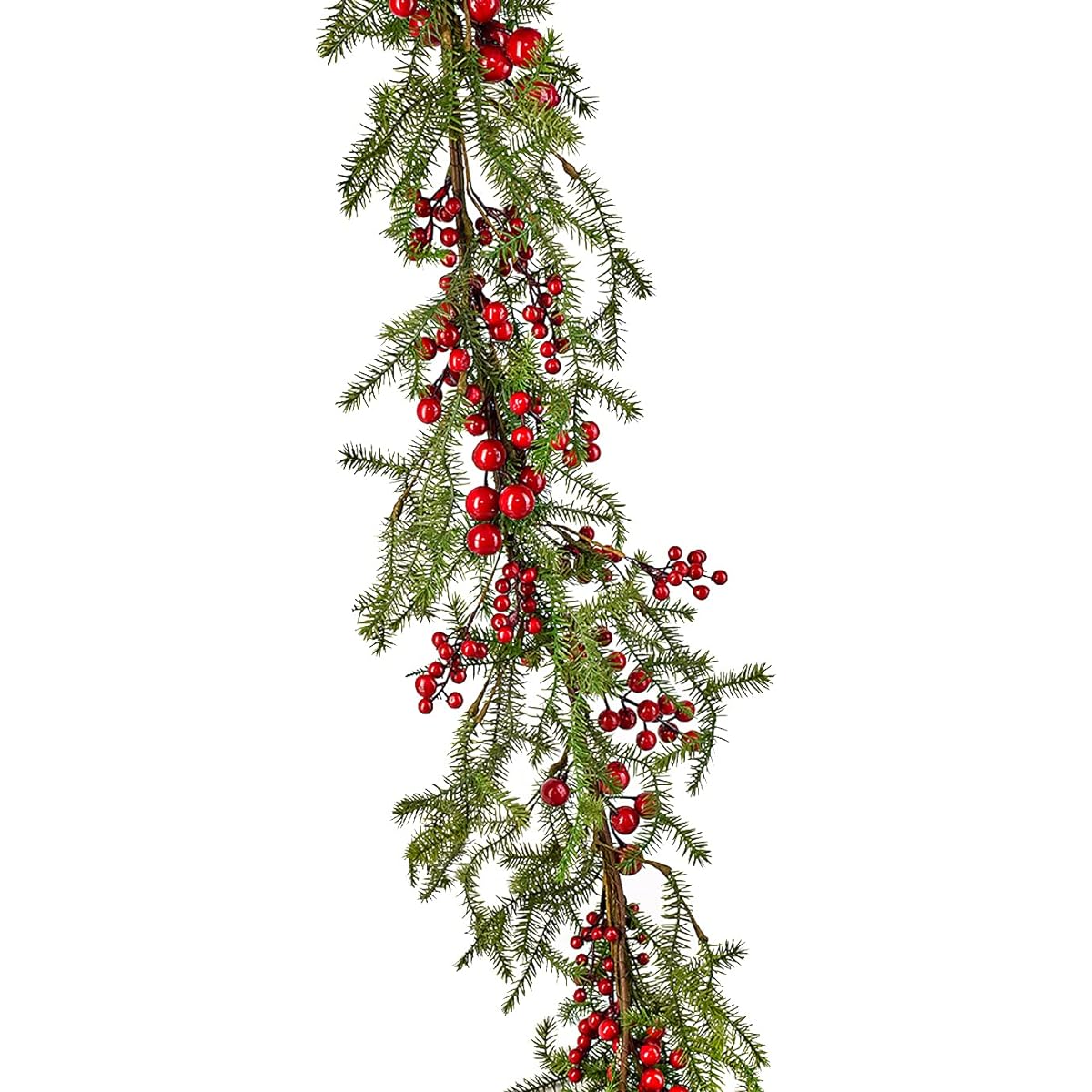 Serene Spaces Living Artificial Pine Garland with Red Berries & Mini Pine Cones, Christmas Garland with Holiday Greenery for Banister, Stairs, Fireplace, Mantle, Porch, 60" Long