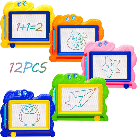12 Pieces Mini Magnetic Drawing Board Drawing Pad Travel Size Erasable Doodle Board Toy Colorful Drawing Pad Game Educational Toy for Classroom Party Favors