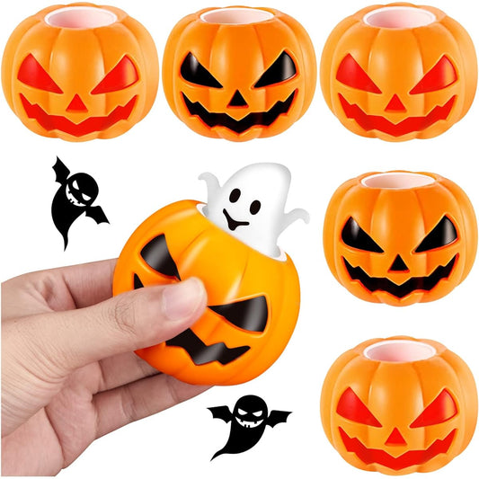6 Pcs Pumpkin Head Stress Balls Cute Decompression Ghost Stress Relief Fidget Toy Squishy Sensory Toys for Halloween Office Party (Red, Black)