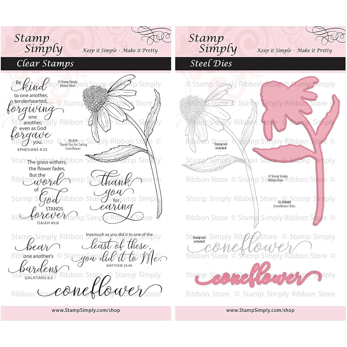 Stamp Simply Clear Stamps Christian Thank You for Caring Cornflower Garden Flowers and Dies (2 Pack) 9 pcs