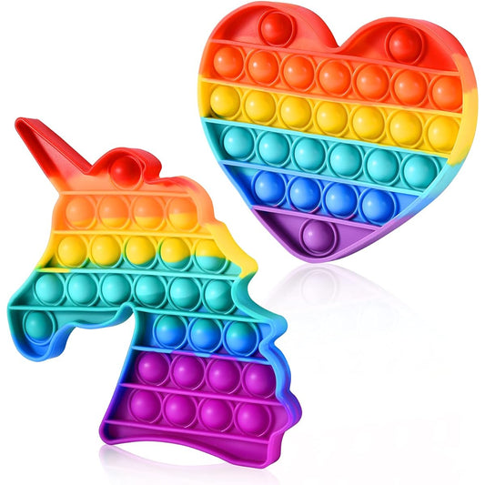 Anubis Ventures LLC 2 Pack Magical Rainbow Pop It Fidget Toys Unicorn Dinosaur and Heart Pop It Pop Sound Sensory Fidget Toys for Kids and Adults Stress Relief Autism Toys