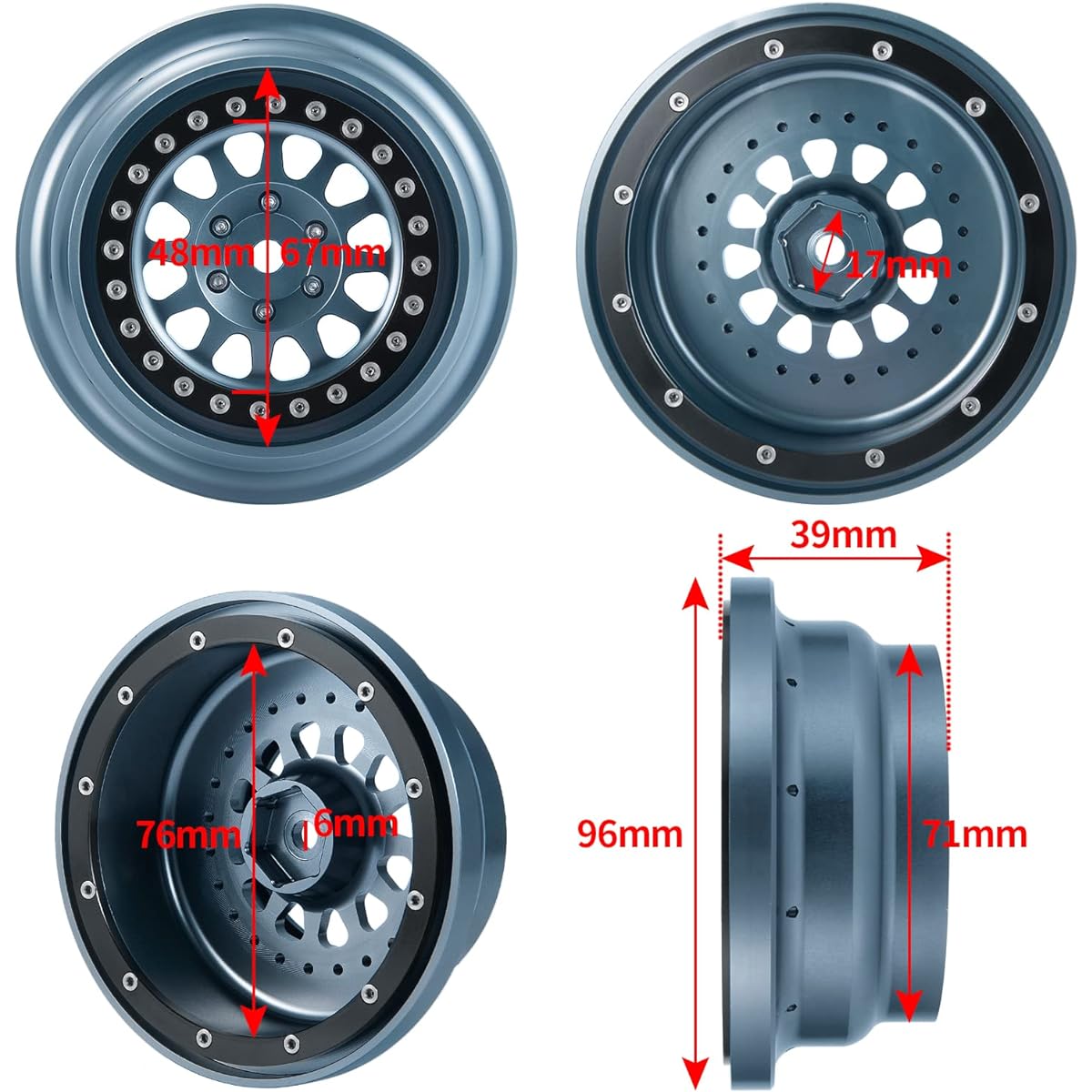 AXSPEED Aluminum Beadlock Wheels 4pcs 1:7 RC Wheel Hub Rim UDR Unlimited Desert Racer Crawler Car Upgrade Parts
