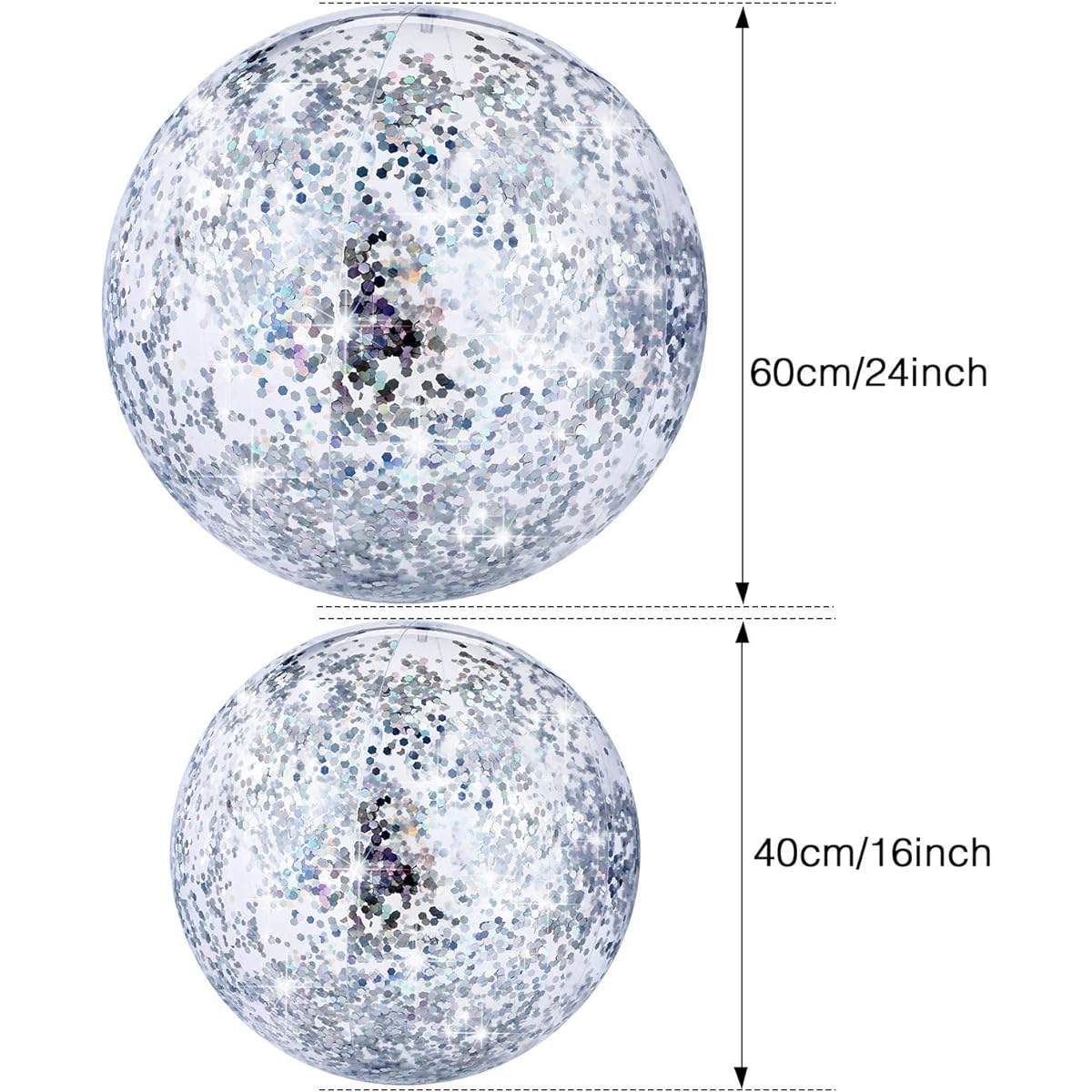 Hsei Inflatable Beach Balls, Set of 3, Sparkly Beach Balls, Floating Confetti Balls, Summer Beach/Pool/Party Favors (Silver)