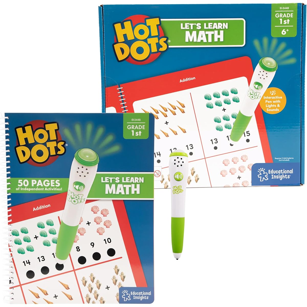 Learning Resources Hot Dot Let's Learn Math 1st Grade Activity Book & Interactive Pen Instant Feedback 100+ Activities For Ages 6+