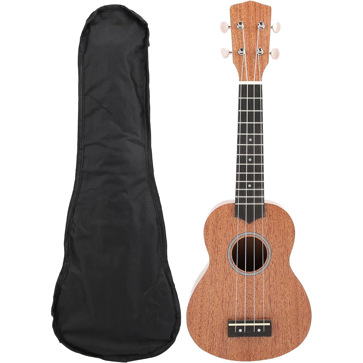 Ukulele for Beginners, 21 Inch Mahogany Ukulele for Kids, Closed Knob, Nylon Bag, Musical Instrument, Small Guitar for Beginners (Wood Color)