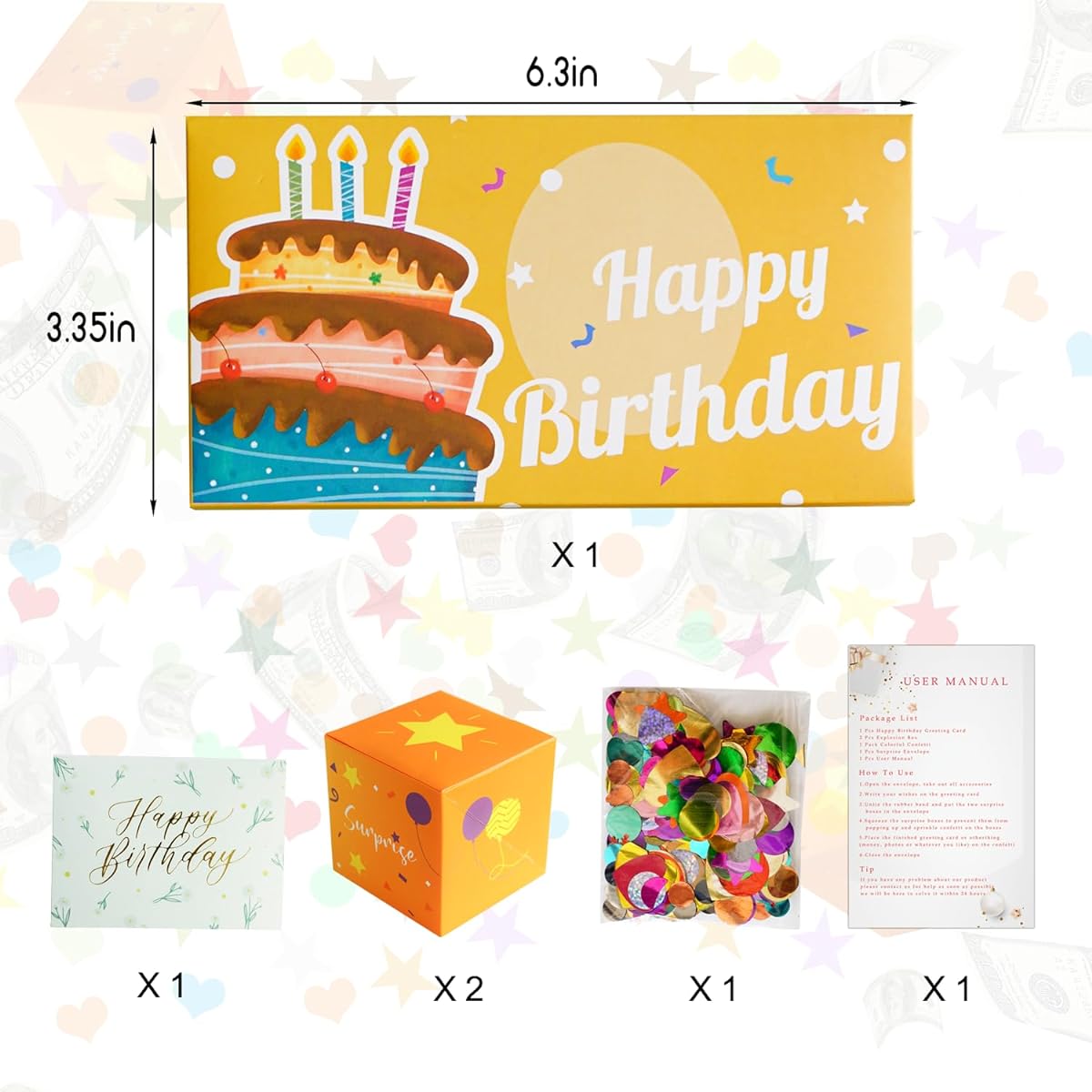Hawflu 2024 Pop Up Birthday Card with Confetti Happy Birthday Surprise Gift Box Explosion Money Birthday Explosion Card Surprise Box for Kids Friends Wife Lover Girls Boys Women Men