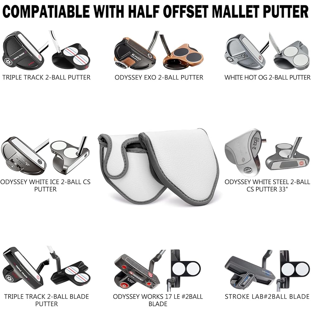 CRAFTSMAN Golf Putter Cover Mallet Magnet Compatible with 2 Balls Head Cover 3 Colors Synthetic Leather