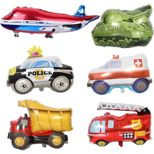 Ambulance Police Car Plane Engineering Car Fire Truck Tank Foil Balloons Vehicle Balloons Kids Birthday Party Supplies Cute Party Decorations 6pcs