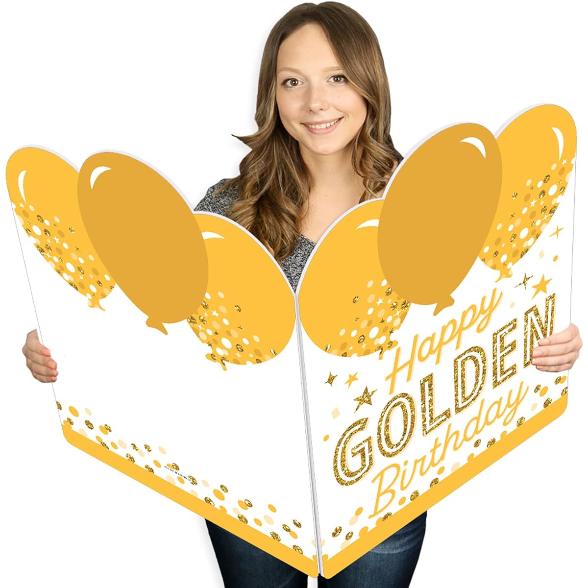 Big Dot of Happiness Golden Birthday - Happy Birthday Giant Greeting Card - Large Shape Jumbo Card - 16.5 x 22 Inches