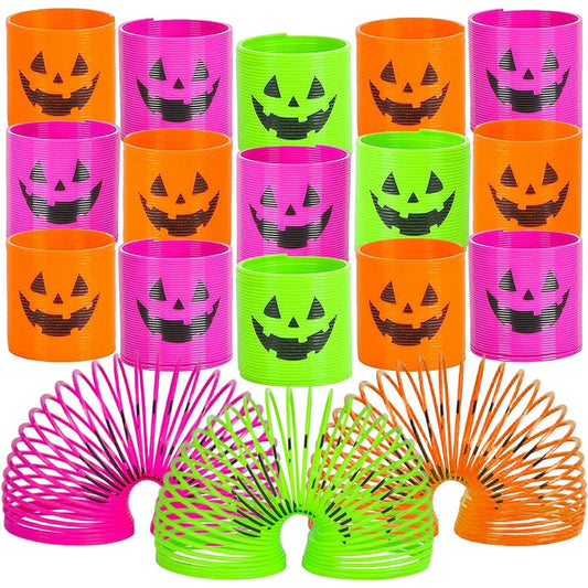 ArtCreativity Jack O'Lantern Coil Springs - Set of 48 Plastic Pumpkin Coil Springs, Assorted Colors, Non-Candy Halloween Treats, Fun Party Favors, Goodie Bag Fillers for Kids