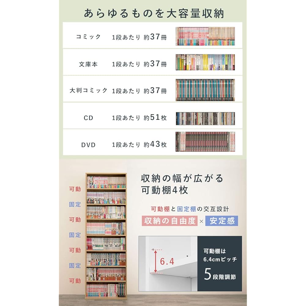 Hagiwara Bookshelf Bookshelf Book Storage Large Capacity [Large Storage of Everything] Comic Rack Paperback Bookshelf Bookshelf Width 60cm White RCC-1177WH