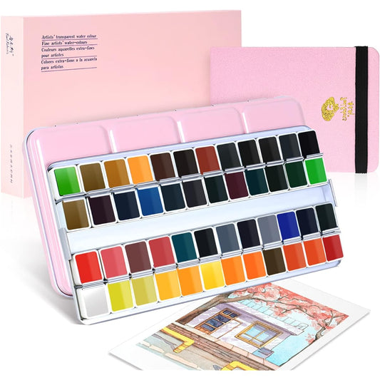 Paul Rubens Watercolor Paints Artist Grade 48 Colors Watercolor Paint Set with Palette and Watercolor Journal 100% Cotton Hot Press for Artists