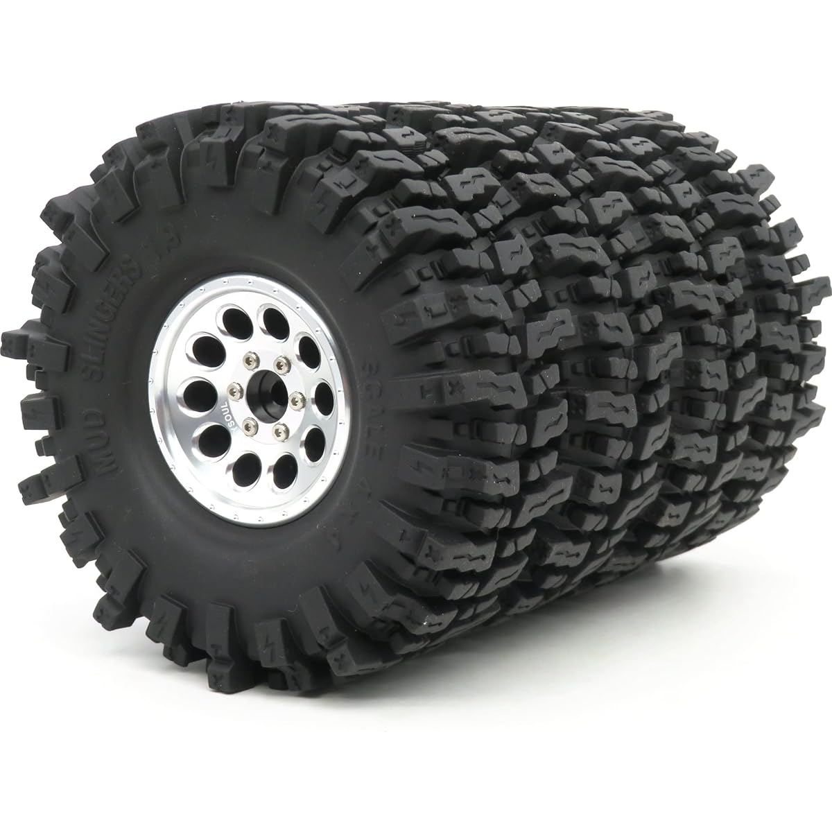 RC 1.9 Mud Slinger Tire Tire Height 120mm/4.72 inch Aluminum 1.9 Beadlock Wheel Silver Rim Hex 12mm for Traxxas TRX-4/RC4WD D90 D110 TF2/Tamiay CC01/Axial SCX10 Set of 4