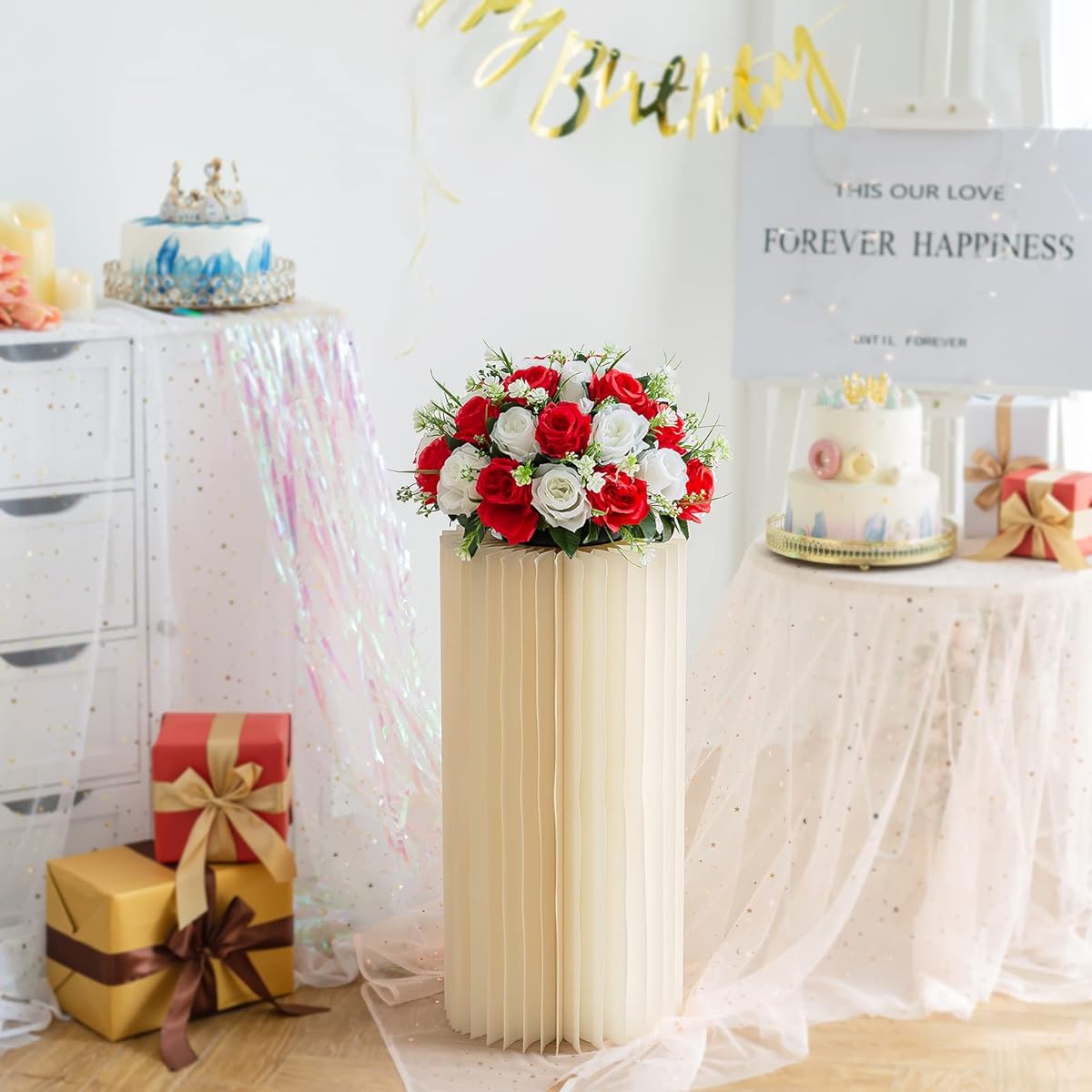 NUPTIO Wedding Centerpieces 2 Cardboard Vases 23.6 Inch Height Flower Vases for Party Table Decorations, Elegant Bulk Wedding Decoration Table Cylinder Centerpiece Stand