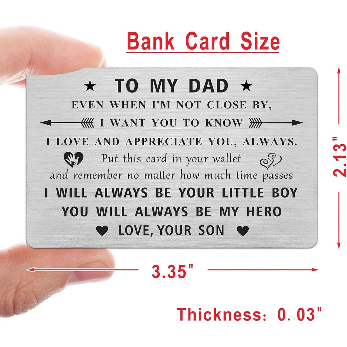 Jzxwan Gift from Son to Dad, Card from Son to Dad, Personalized Dad Birthday Christmas Wedding Father's Day Engraved Insert Card "I Will Always be Your Little Boy" Present from Son, Dad
