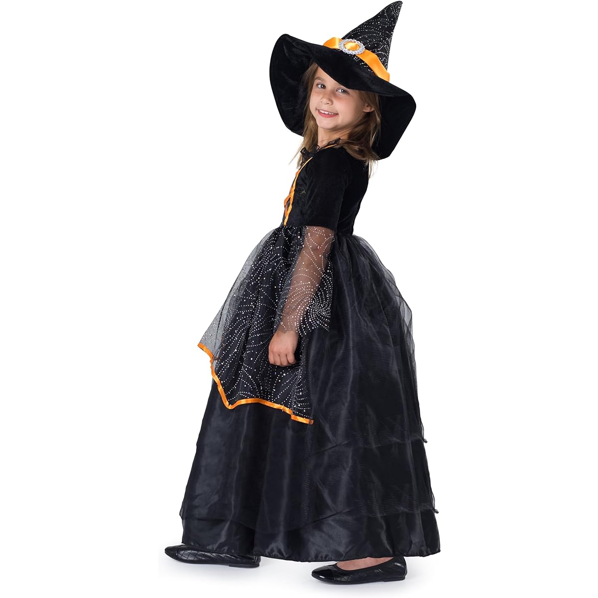 Little Girl Black and Orange Witch Costume by Dress Up America
