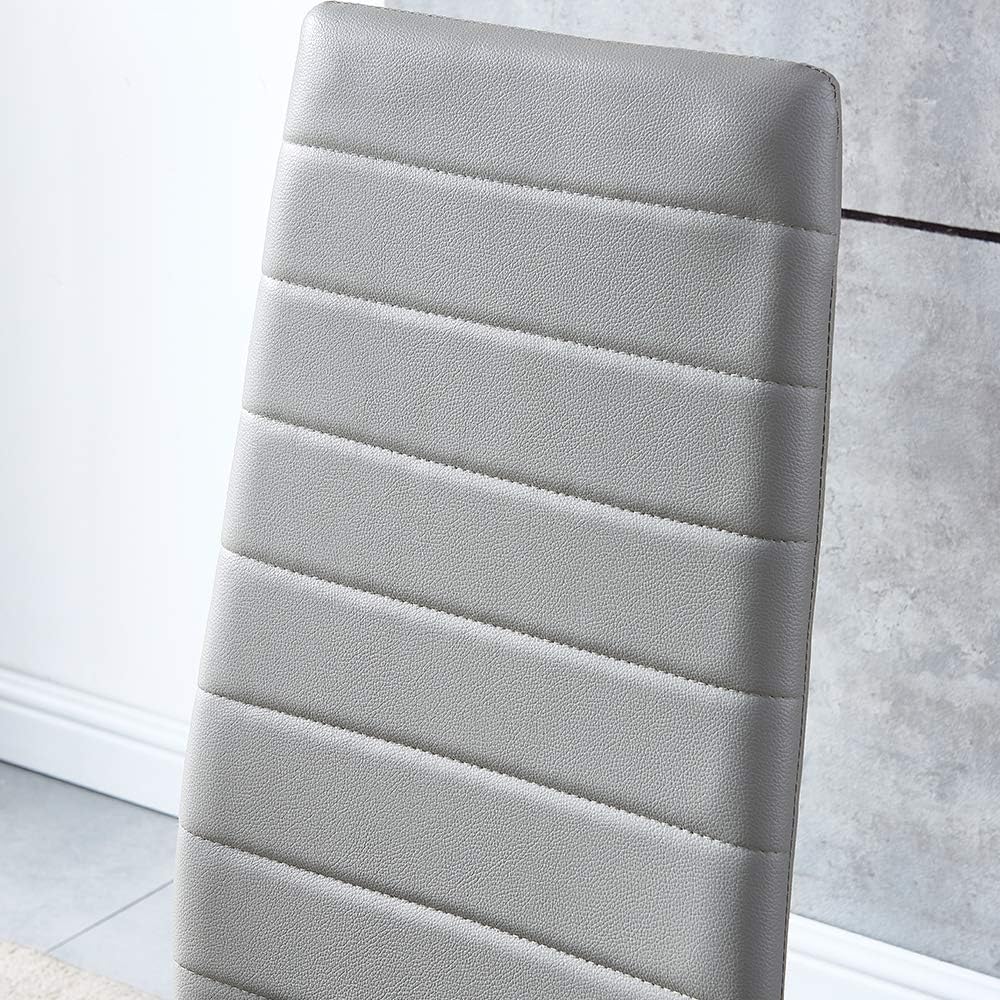 HomeSailing Dining Chair Set of 4 Height 96cm Seat Height 45cm PU Leather High Back Cushioned Dining Chair Assembly Gray